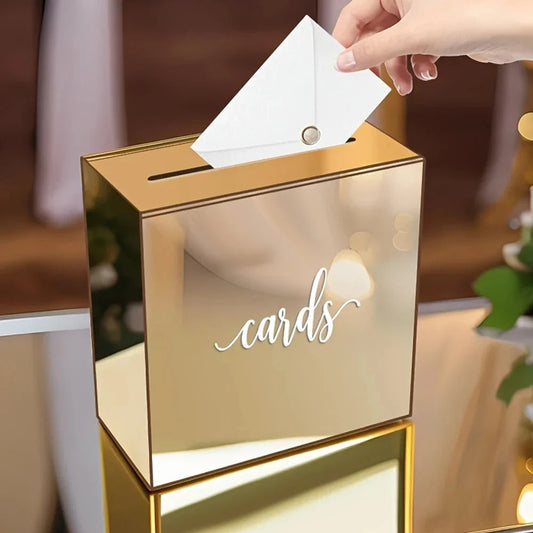 Wedding Card Box Golden Acrylic Wedding Guest Book Box with Envelope Slot for Engagement and Wedding Birthdays,graduation Good Vibrations