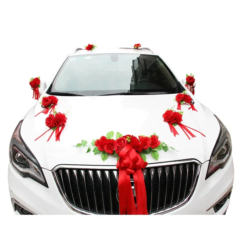 1set Wedding car decoration car head flower wedding supplies wedding main wedding car layout set creative personality Good Vibrations