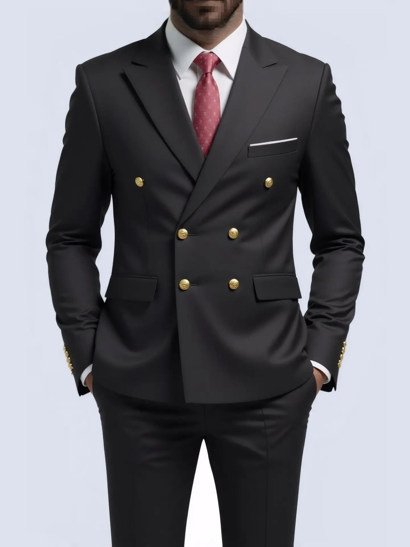 Suit (Blazer + Trousers) Men's Fashionable Gentleman Business Double-breasted Solid-color Banquet Host Casual Wedding Suit Good Vibrations