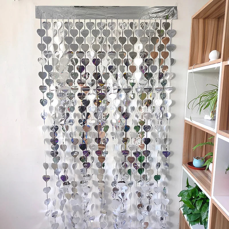 NEW Party Decoration Rain Silk Curtain Love Door Curtain Birthday Party Valentine's Day Wedding Engagement Heart Rain Silk Decor Good Vibrations