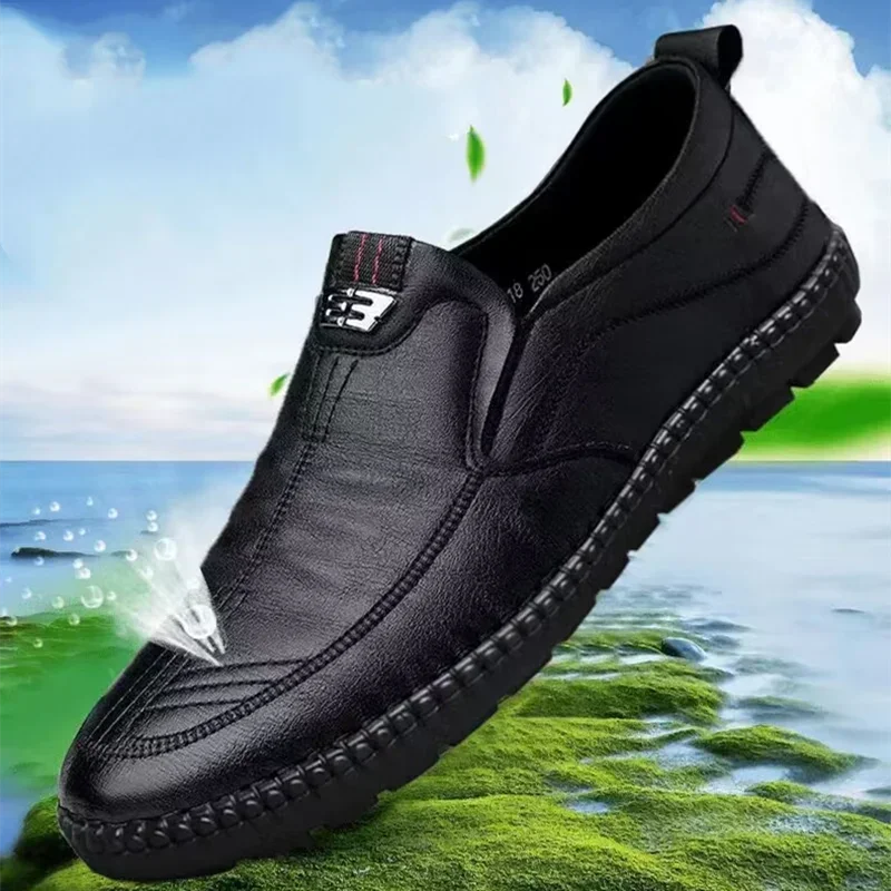 Formal Men Business Shoes Fashion Casual Shoes Men Luxury Brand Leather Loafers Breathable Slip on Male Boat Shoes Moccasins Good Vibrations