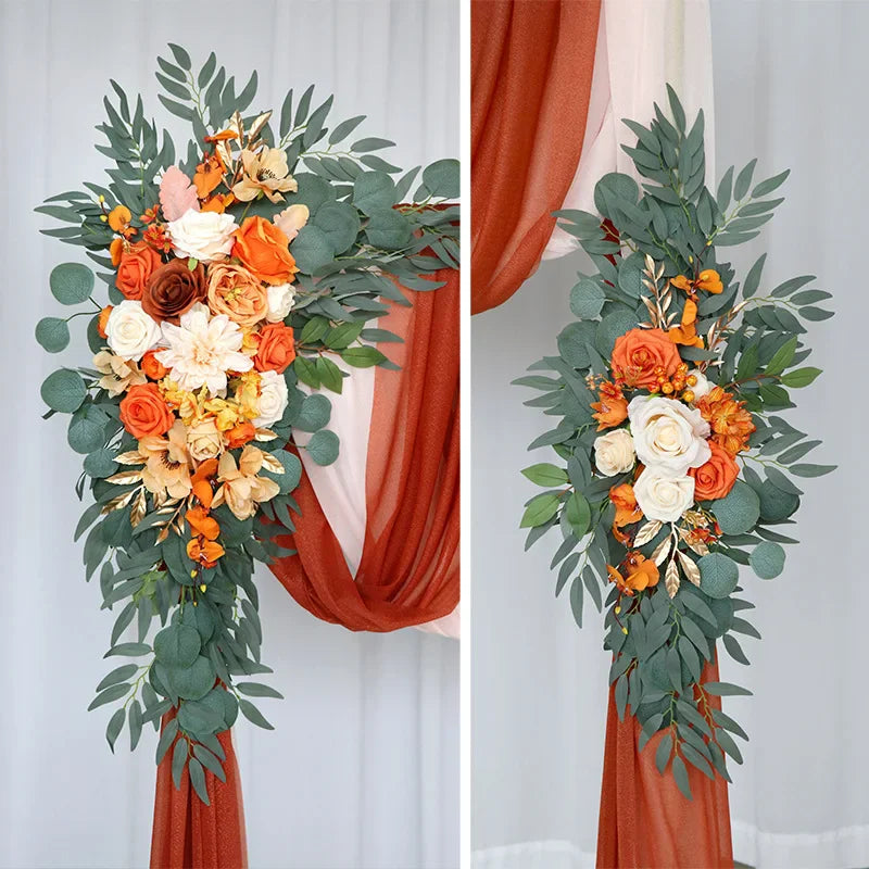 2pc Rose Artificial Flower Wedding Arch Flower Arrangement Country Wedding Ceremony Floral Garland Reception Backdrop Decoration Good Vibrations