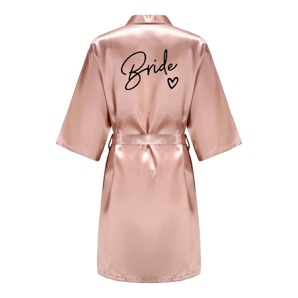 Wedding Party Team Bride Robe With Black Letters Kimono Satin Pajamas Bridesmaid Bathrobe SP003 Good Vibrations
