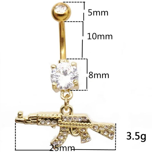 Belly Button rings Gun Dangle navel Ring clear Gem belly button Ring Body piercing Jewelry belly piercing for women Good Vibrations Adult Super Store