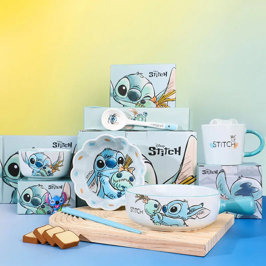 Stitch Salad Bowl Dinner Plates Household Ceramic Plate Cute Styling Rice Bowl Resistant Tableware Kid Water Cup Coffee Mug Gift Good Vibrations