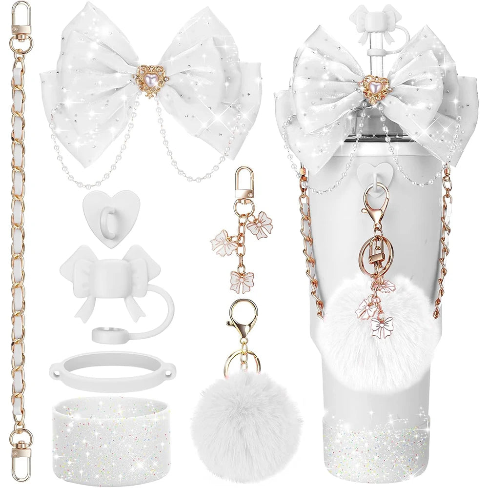 Bling Cup Accessories for Stanley Tumbler Cup 40oz Tumbler with Handle, Including Bow Straw Topper Cover, Straw Bow Decorate Good Vibrations Adult Super Store