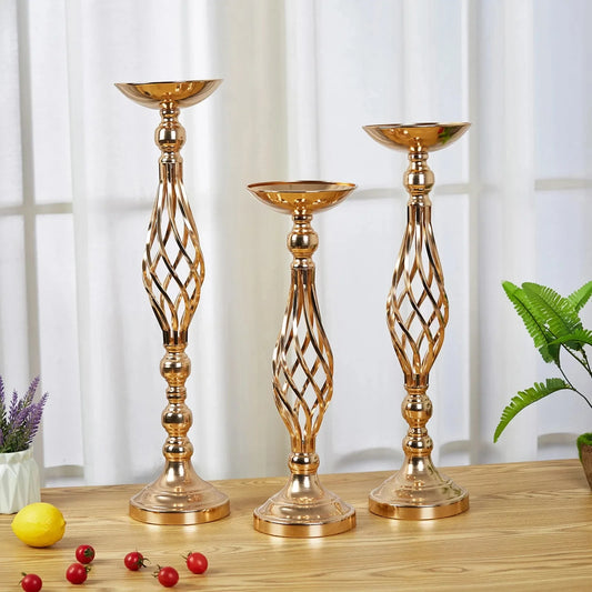Table Candle Holder Decoration: Golden Iron Art Vase, Twisted Road Candlestick for Wedding Flowers, Wedding Props Good Vibrations