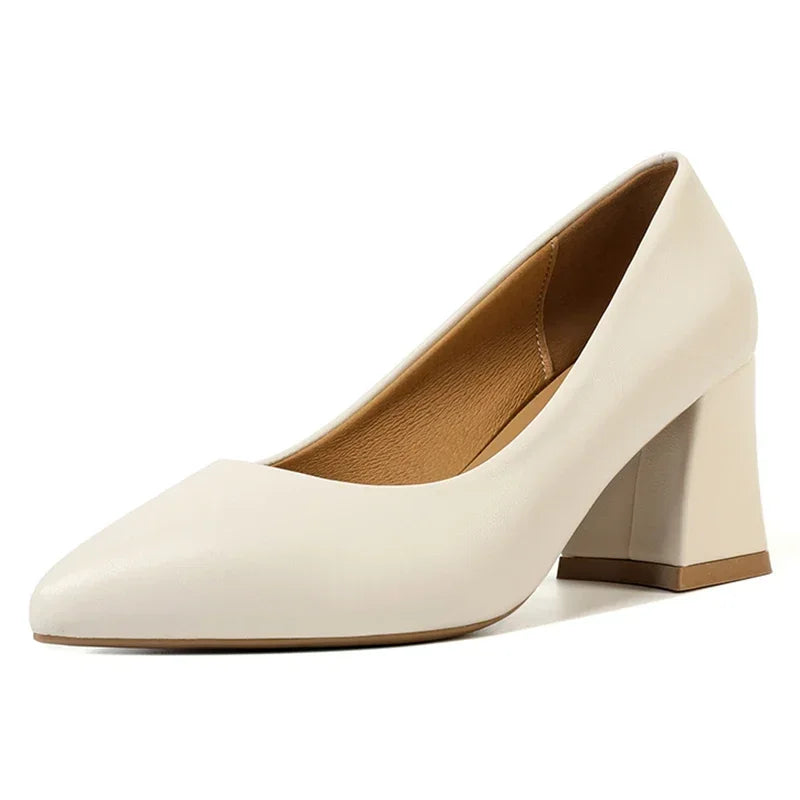 Women High Heel Pumps 2025 Thick Heels Women Shoes Solid Color Pointed Toe High Heel Office Shoes New Woman Shallow Casual Shoes Good Vibrations