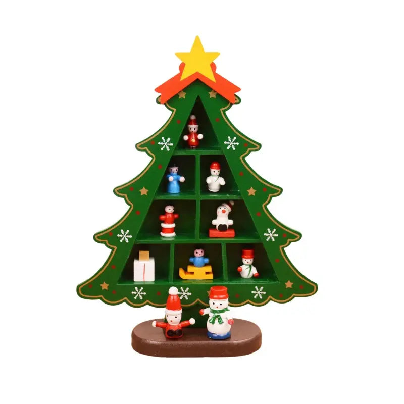 1PC Wooden Christmas Tree Creative Scene Layout Ornaments 3D Red Xmas Table Desktop Decoration Christmas Supplies Good Vibrations