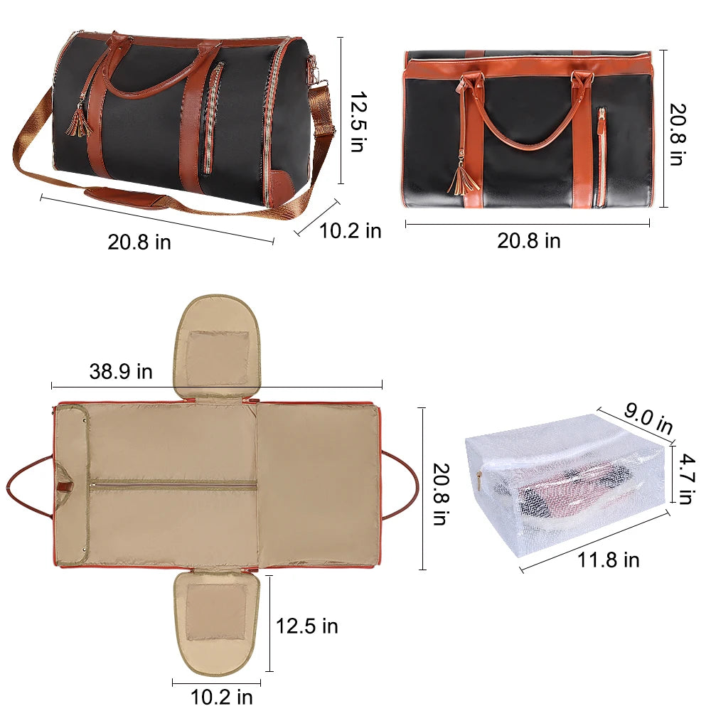 Geestock 2IN 1 Garment Duffel Bag for Travel Folding Suit Storage Bag Waterproof PU Travel Tote Bags Large Capacity Weekend Bag Good Vibrations