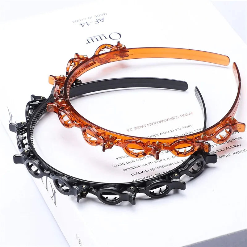 Fashion Women Girls Non-Slip Hair Bands With Clips Double Layer Headbands Hairstyle Bezel Hair Hoop Hair Accessories Headwear Good Vibrations