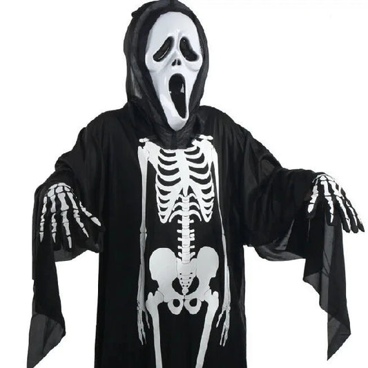 2025 Halloween New Party Role Playing Children Adult Death Black Cloak Halloween Skull Ball Costume Prop Set Children Adult Gift Good Vibrations