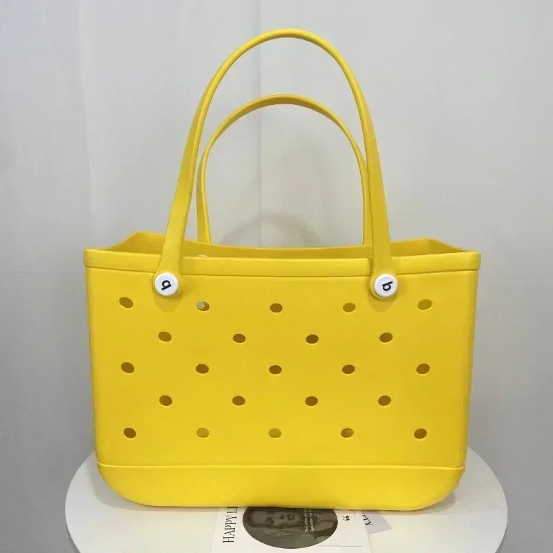 XL Extra Large Beach Bag EVA Rubber Waterproof Beach Travel Picnic Storage Basket Women Shopping Handbag Sac Jelly Tote Bag Good Vibrations