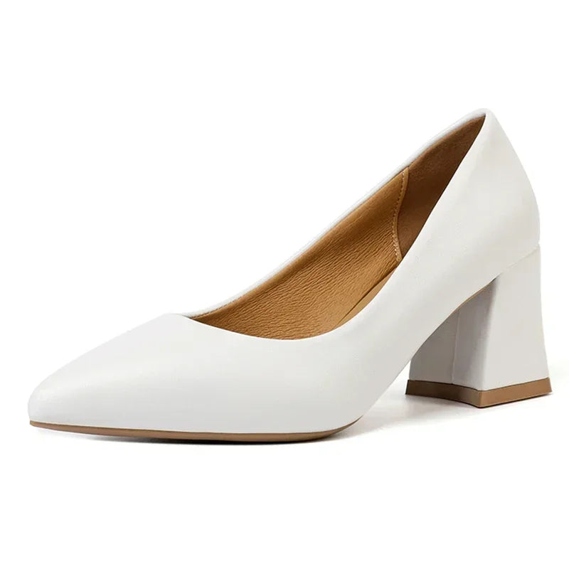 Women High Heel Pumps 2025 Thick Heels Women Shoes Solid Color Pointed Toe High Heel Office Shoes New Woman Shallow Casual Shoes Good Vibrations