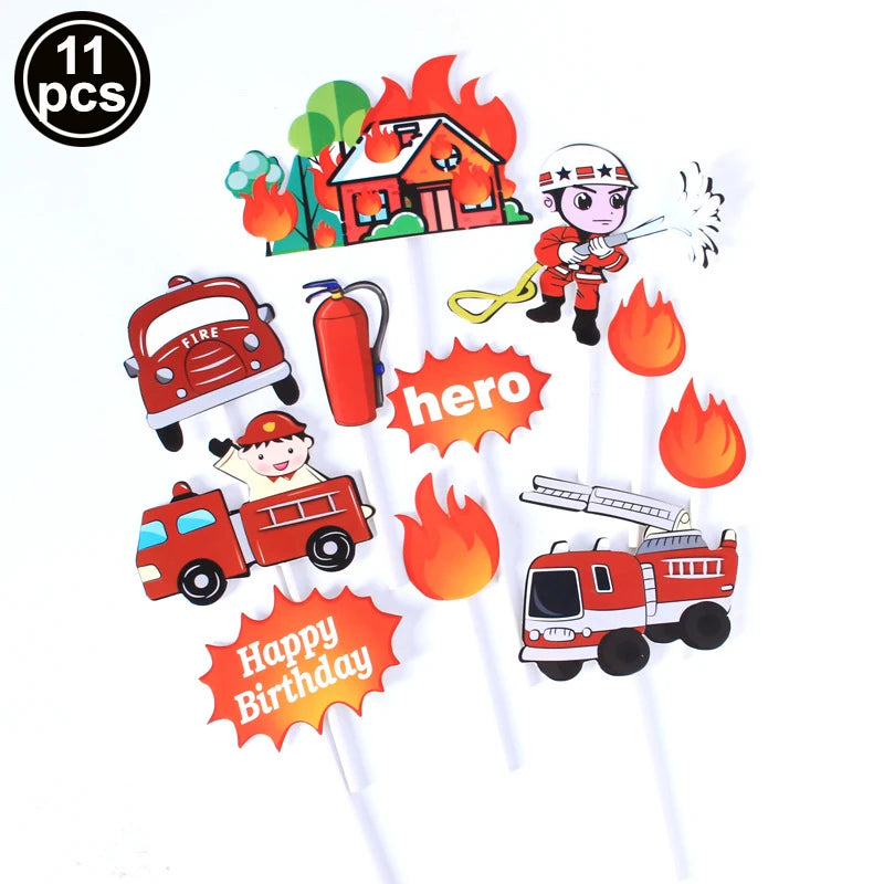 Fireman Cake Topper Cupcake Toppers Fire Hydrant Truck Firefighter Helmet Theme for Kids Boy Girl Happy Birthday Cake Decoration Good Vibrations