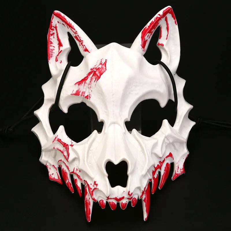 Halloween Bone Skull Masks Half-face Bloody Mask Cosplay Dragon God Fierce Tiger Night Fork Tengu Man Wolf Mask Party Decor Prop Good Vibrations