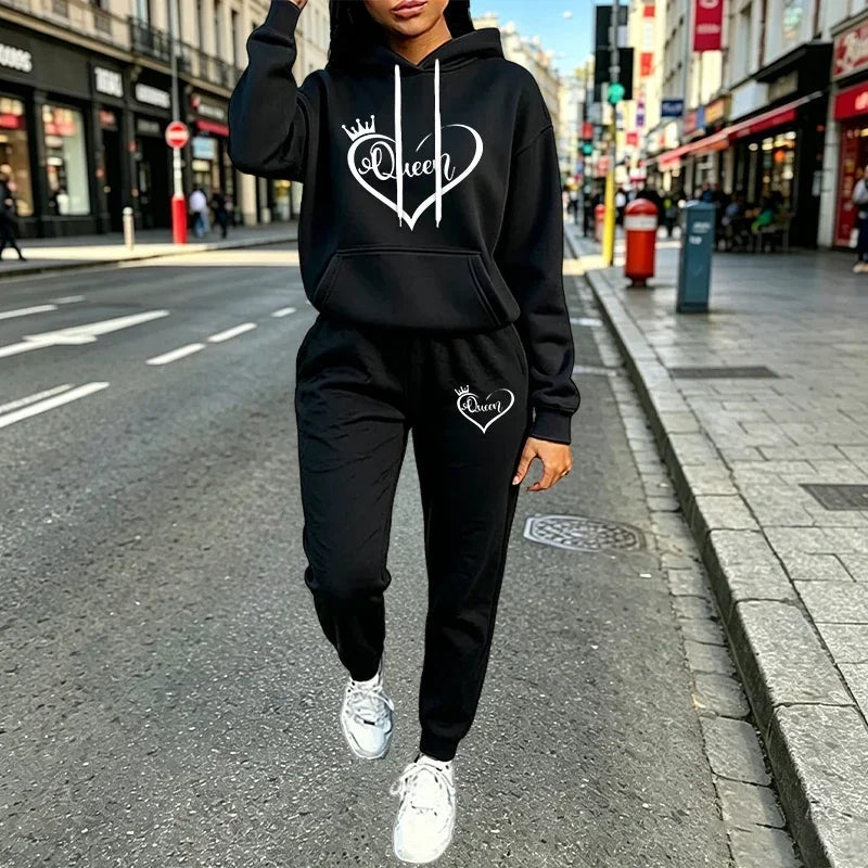 Queen Womens Outfits Fashion Casual Hooded Sweatshirt Outdoors Sports Jogging Women Clothing Autumn Winter Street Hoodies Pants Good Vibrations
