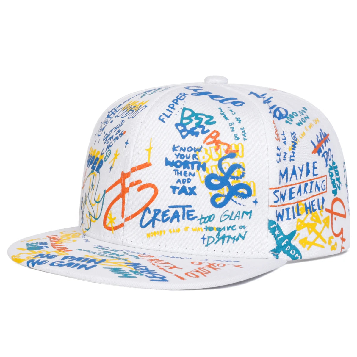 Unisex Black and white Letter Graffiti Printing Hip-hop Hats Spring Autumn Outdoor Adjustable Casual Baseball Caps Sunscreen Hat Good Vibrations
