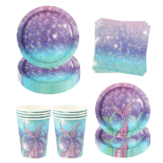 Mermaid Birthday Decorations Girl Disposable Paper Plates Cups Napkins Plastic Straws Baby Shower Wedding Party Supplies Good Vibrations