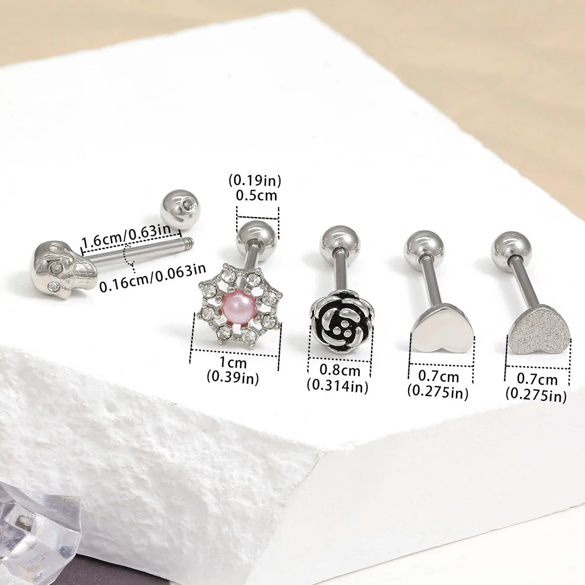 14G Stainless Steel Tongue Rings Straight Barbells Heart Shape Skull Shape Rose Shape Tongue Piercing Jewelry Good Vibrations Adult Super Store