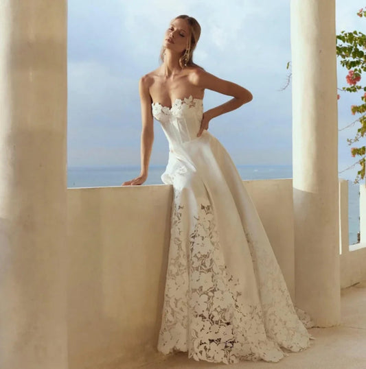 Customized  Elegant Wedding Dress  Women Illusion Lace Appliques Sleeveless Backless A-Line Long Tulle Bridal Gowns Good Vibrations