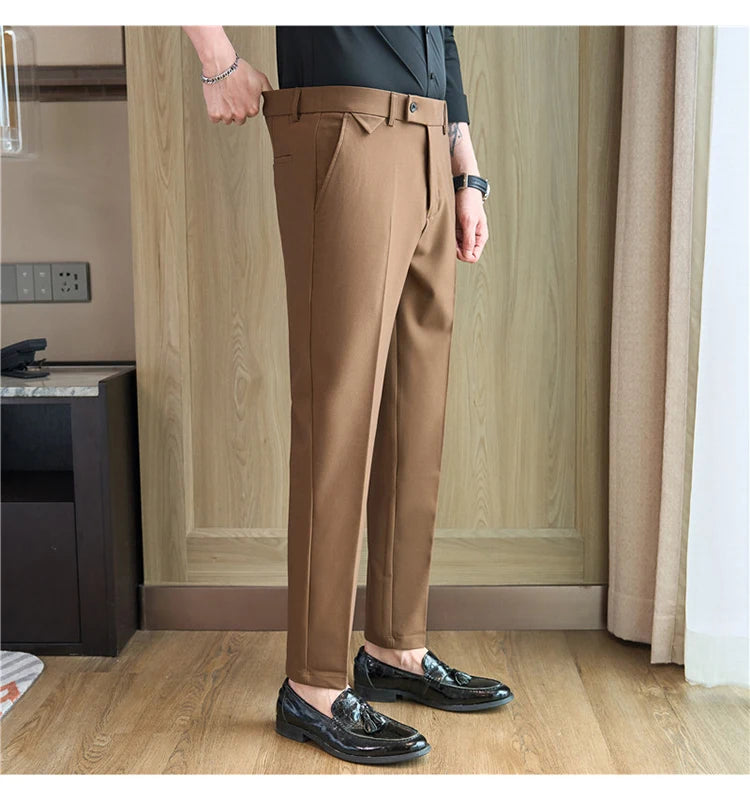 Men Suit Pants 2025 Autumn Elastic Waist Solid Slim Fit Dress Pants Office Business Casual Trousers High Quality Men's Clothing Good Vibrations
