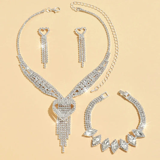 Ladies' jewelry, equipped with rhinestone tassel earrings, necklaces, bracelet sets, wedding party accessories Good Vibrations
