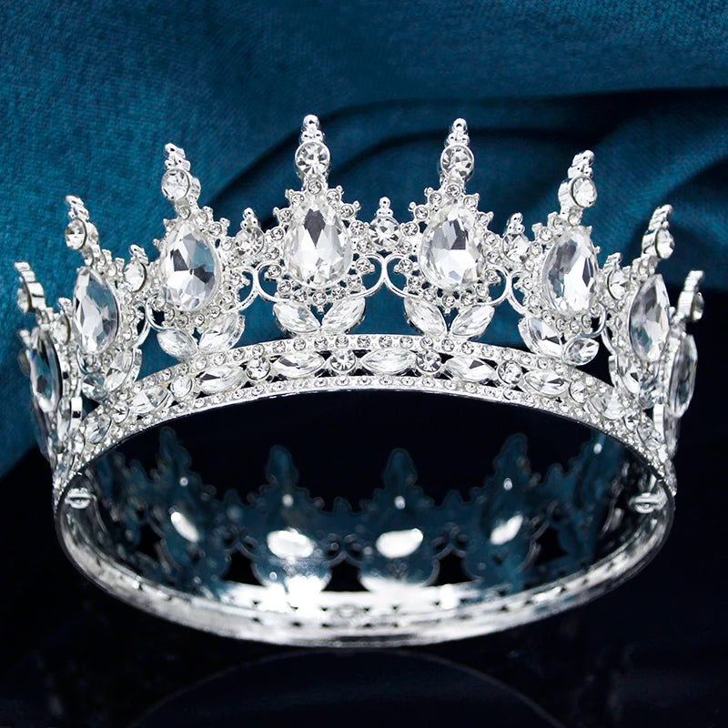 Queen King Wedding Crown Round Tiaras and Crowns Bride Diadem Birthday Party Cake Topper Jewelry Hair Accessory Good Vibrations