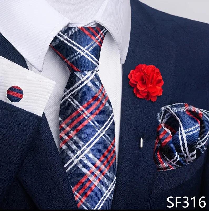 Luxury Mens Ties Floral Black Gold Ties Paisley NeckTie Pocket Square Cufflinks Brooch Set Men's Wedding Party Tie Good Vibrations