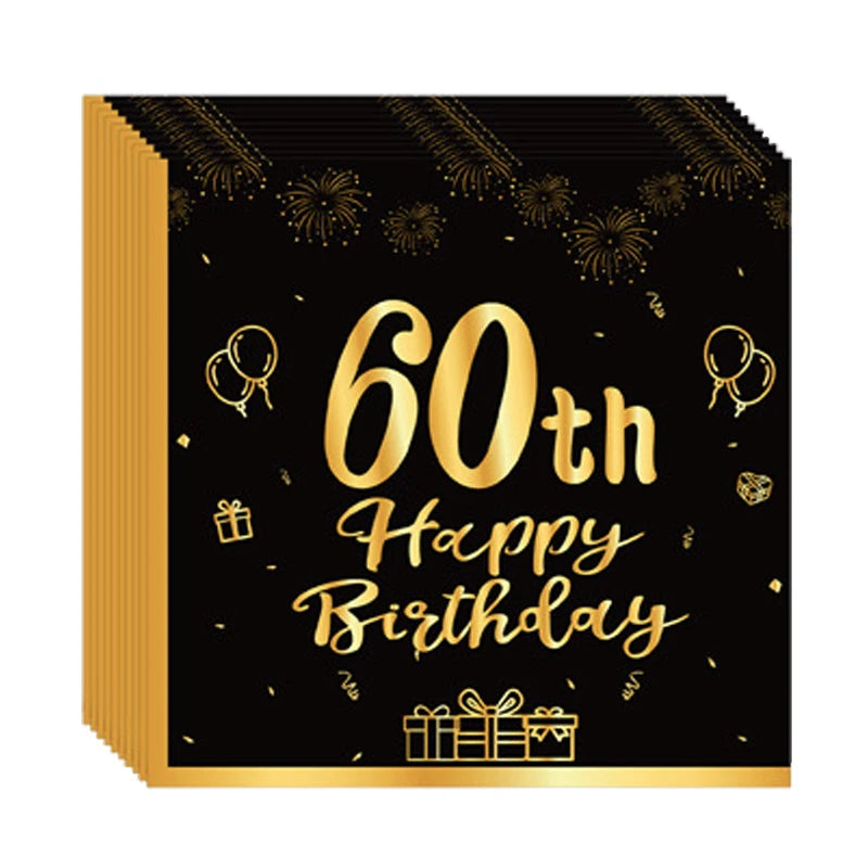 18th~60th Happy Birthday Party Napkins Black Gold Birthday Party Table Napkins Decorations Birthday Party Supplies Good Vibrations