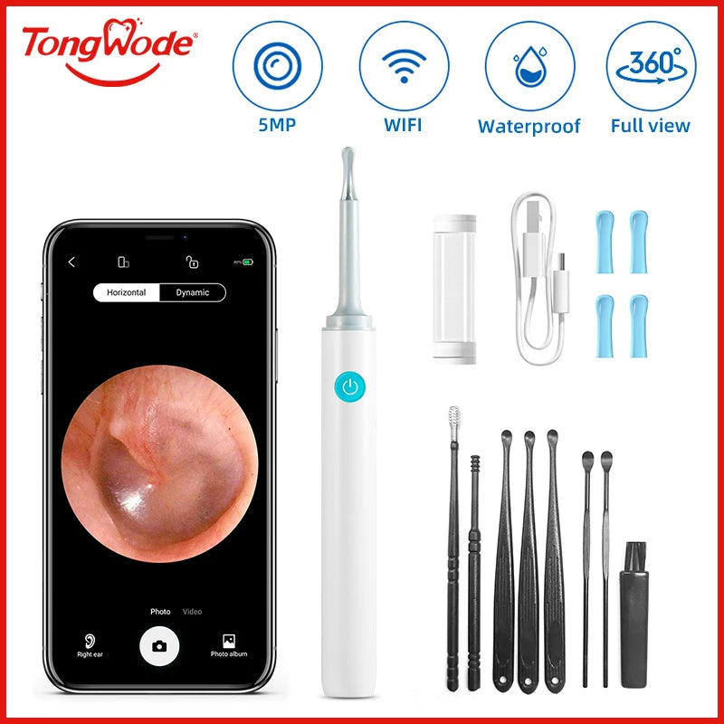 Wireless Visual Ear Endoscope Camera Ear Cleaning Tools Spoon Safe Silicone Earpick 5MP Camera Ear Wax Remover Luminous Otoscope Good Vibrations