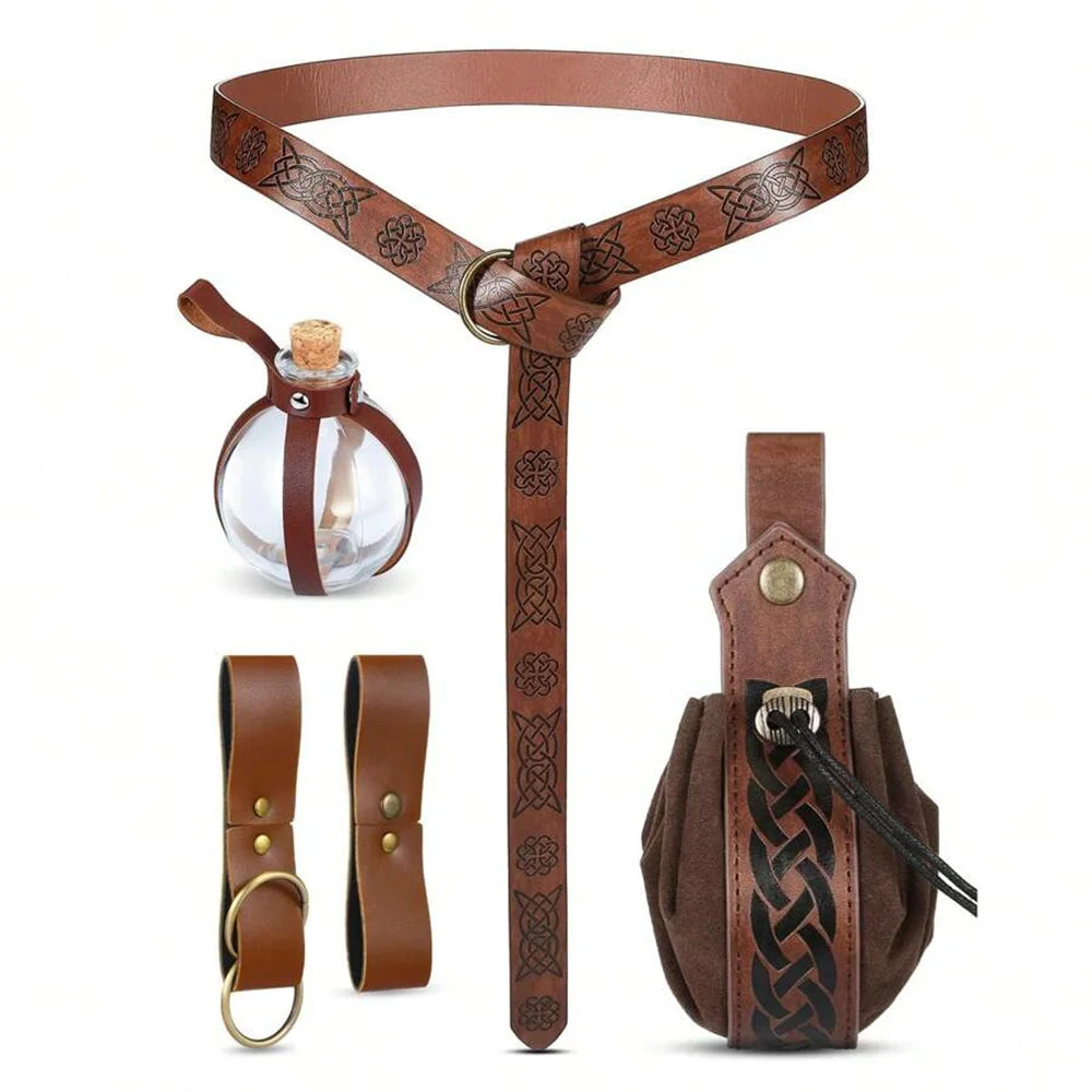 Halloween Costume Accessory Set with Medieval Belt Without Glass bottles and Punching Detail for Renaissance Fairs Good Vibrations