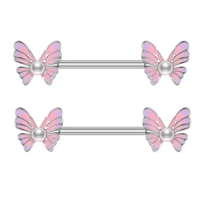 1Pair Green Butterfly Nipple Piercing Jewelry 14G Pink Heart Nipple Rings for Women Flower Nipple Piercing Barbell Pezon Mujer Good Vibrations Adult Super Store