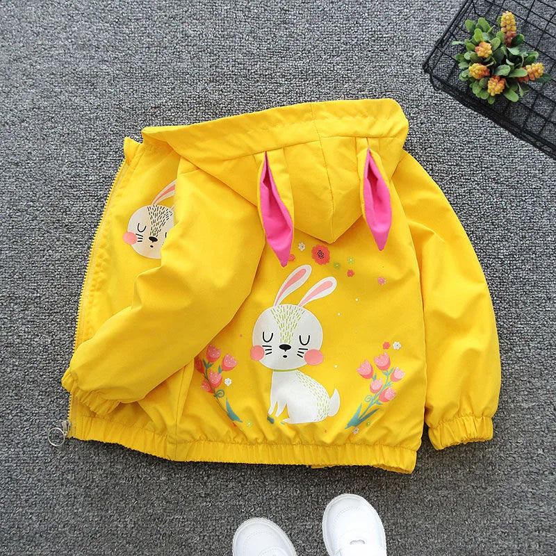Strawberry Rabbit Baby Girls Jacket Cute Cartoon Windproof Outerwear Hooded Zipper Girls Coat 1 2 3 4 5 6 Years New Kids Clothes Good Vibrations