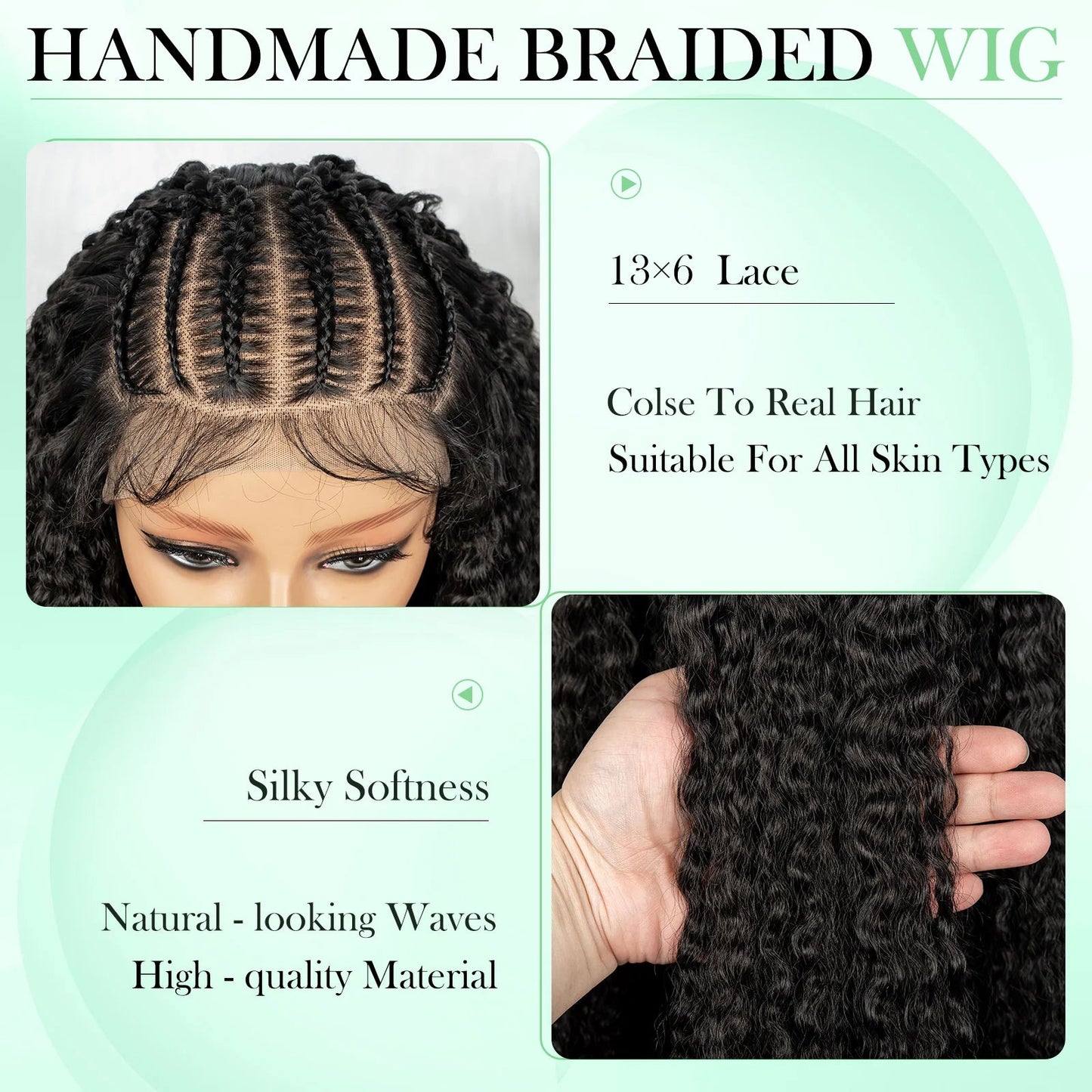 Knotless Braided Wigs With Curly Hair 13x6 Synthetic Braided Wigs Cornrows Wigs Afro Kinky Curly Braided Wigs For Black Women Good Vibrations