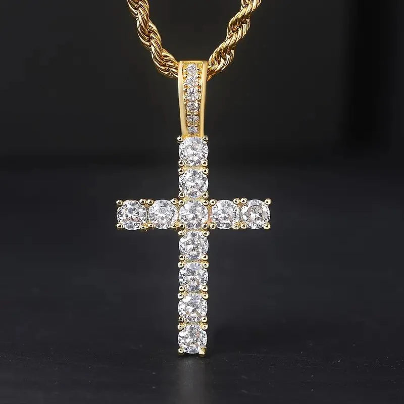 Huitan 60Cm Twisted Chain Long Necklace for Women/Men Fashion Luxury Cubic Zirconia Cross Pendant Necklace Gift Love Accessories Good Vibrations