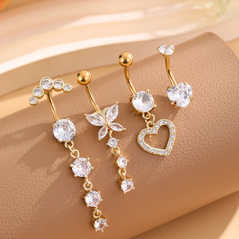 3-5pcs/Lot Belly Button Ring Sets Heart Butterfly Flower Dangled Belly Piercing Nombril 14G Curved Navel Rings Jewelry for Women Good Vibrations Adult Super Store