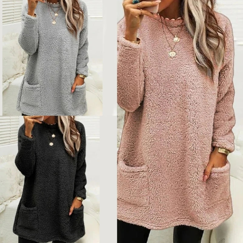 Womens Oversized Crewneck Sweatshirt Casual Sherpas Pullover Top Warm Sweater Loose Long Sleeve Shirts Tunics Dress Good Vibrations