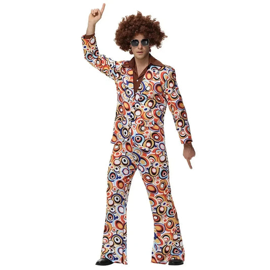 Halloween Party Disco Adult Couples Hippie Costumes Women Male 70s 80s Rock Disco Cosplay Outfits Dance Fantasia Costume Good Vibrations