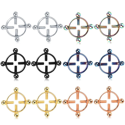 2pcs/lot Steel Round Screw Faux Nipple Clip Rings Sexy Piercing for Women Non Piercing Fake Breast Nail Shield Ring Jewelry Gift Good Vibrations