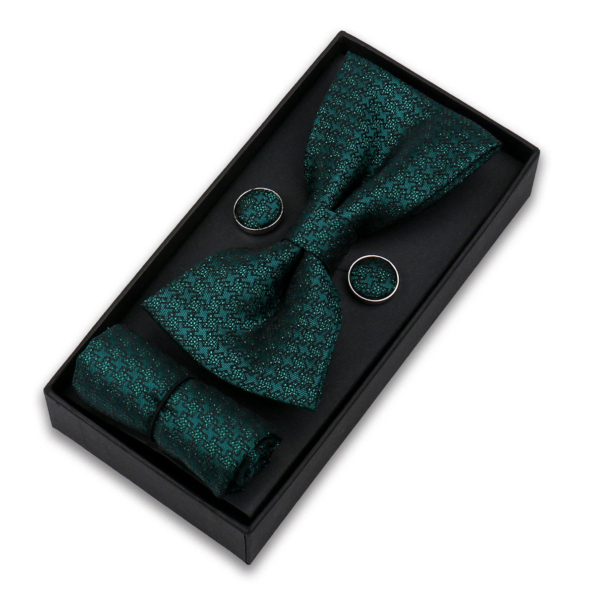 Bowtie For Men Set Gift Box Business Gift Fashion Bow Tie Pocket Square Cufflinks Set Bowtie 3pcs For Wedding Hanky Cravata Neck
