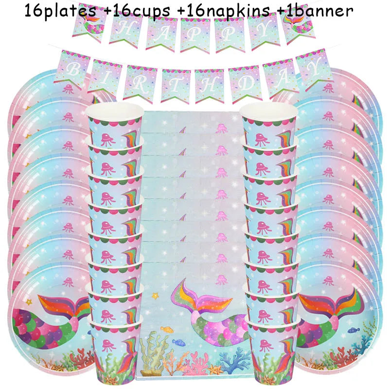 Mermaid Party Decorations Supplies Mermaid Disposable Plates Cup Napkins Set for Girls Baby Shower Mermaids Princess Birthday Good Vibrations