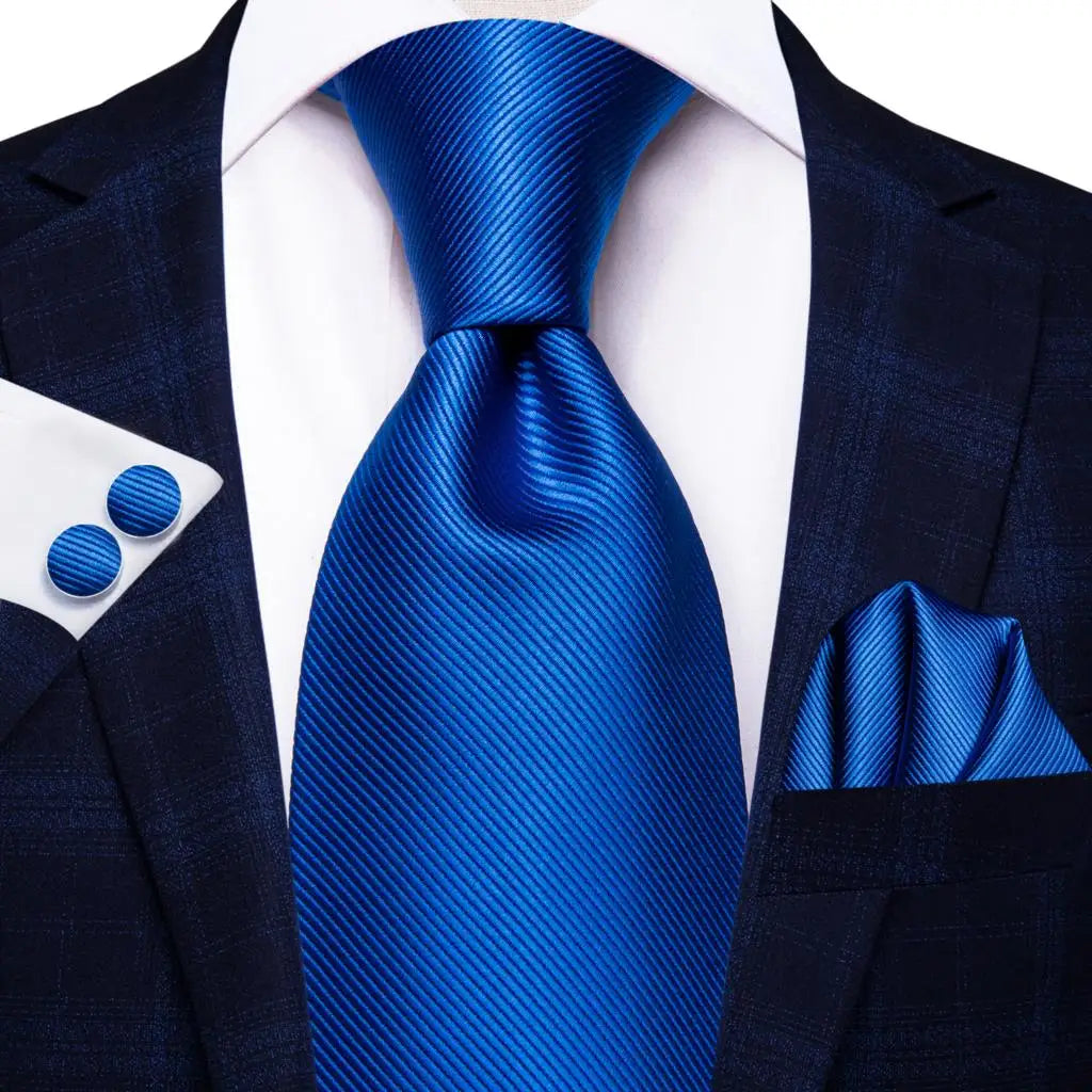 Hi-Tie Navy Blue Solid Paisley Silk Wedding Tie For Men Hanky Cufflink Mens Necktie Set Business Party New Design Dropshipping Good Vibrations