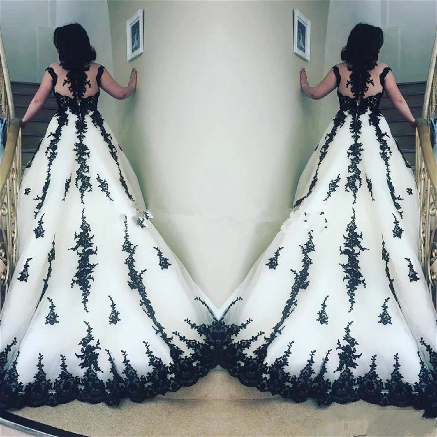 Wedding Dress Gala Dresses Woman Customized for Party Dresses for Prom Line A Black Decal White V Collar Evening Gown Luxury Good Vibrations