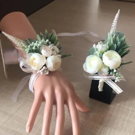 Boutonniere Flowers Artificial Roses Silk Ivory Corsage Buttonhole Groomsmen Boutonniere for Men Wedding Accessories Good Vibrations