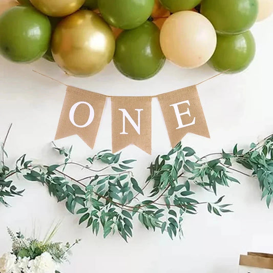 Baby First Birthday Chair Banner Burlap ONE Garland Boy Girl One Year Old Birthday Party Decoration Favors Photo Props Supplies Good Vibrations
