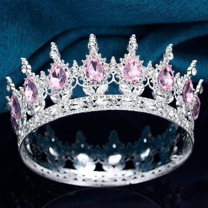 Queen King Wedding Crown Round Tiaras and Crowns Bride Diadem Birthday Party Cake Topper Jewelry Hair Accessory Good Vibrations