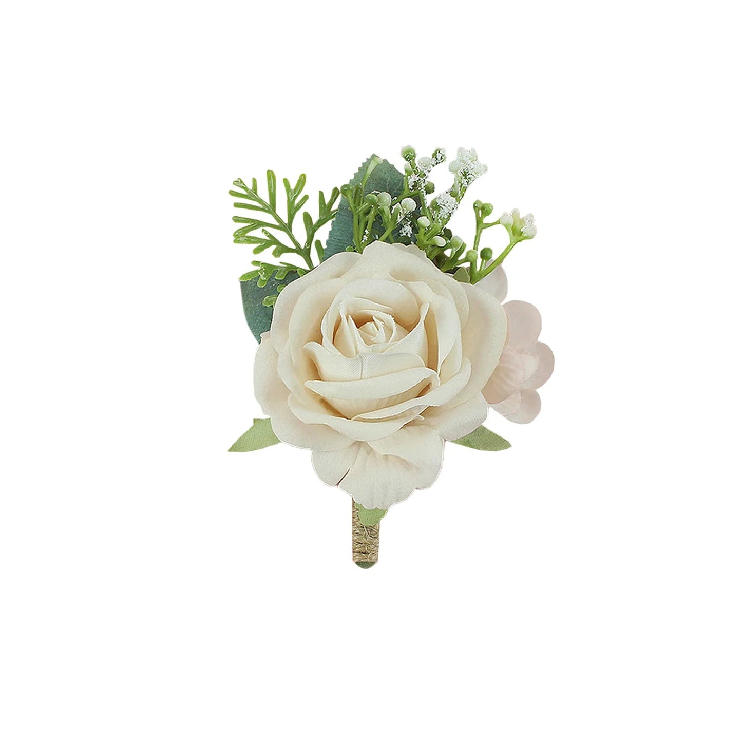 Boutonnieres Flowers Artificial Roses Silk White Ivory Corsage Buttonhole Groomsmen Boutonniere for Men Wedding Accessories Good Vibrations