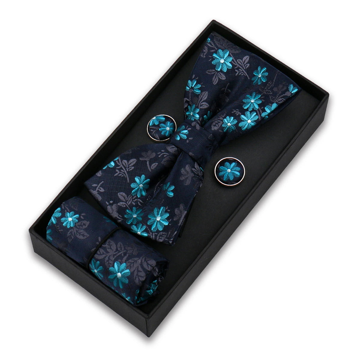 Bowtie For Men Set Gift Box Business Gift Fashion Bow Tie Pocket Square Cufflinks Set Bowtie 3pcs For Wedding Hanky Cravata Neck Good Vibrations