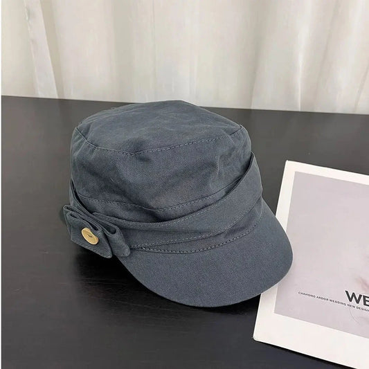 Personality Cloth Flat Cap Button Korean Style Equestrian Hat Newsboy Cap Cotton Retro Painter Hat Girl Good Vibrations